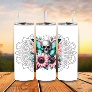 20oz Stainless Steel Tumbler Skull Butterfly