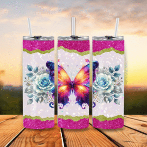 20oz Stainless Steel Tumbler Butterfly Bling